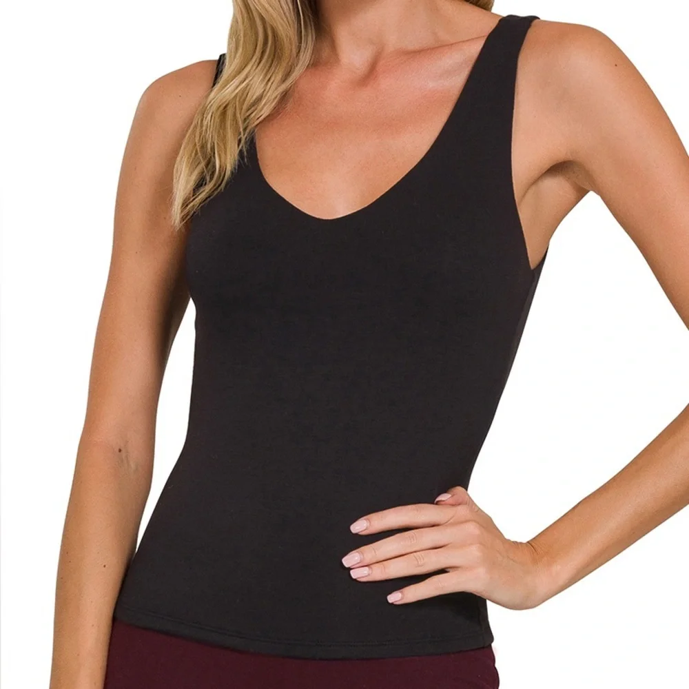 🧜♀️ The “Smooth Sailing Tank” Double Layer V-Neck Tank | Black - Picture 1 of 1